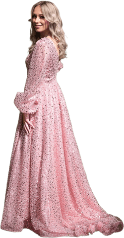 Blush pink dress, sparkle prom dress fairytale with long puff sleeve pink formal prom dress second bridal gown rose gold plus size dress