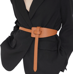 French Cowhide Leather Knotted Belt, Adjustable No-Buckle Waist Cinch for Dresses, Coats ,Gift for Latin Dancer
