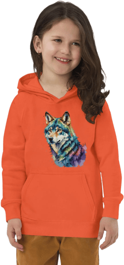 Cute wolf Kids eco hoodie, colorful wolf kids hoody, wolf vegan hoody for kids and toddlers, watercolor wolf super soft hoody for children