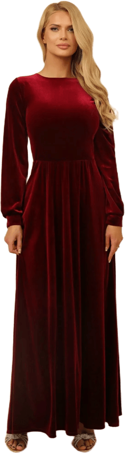 Dark Burgundy Bridesmaid Velvet Dress, Evening Dress, Maxi Dress, Long Sleeve Dress, Reception Dress, Gown Dress, Elegant Dress