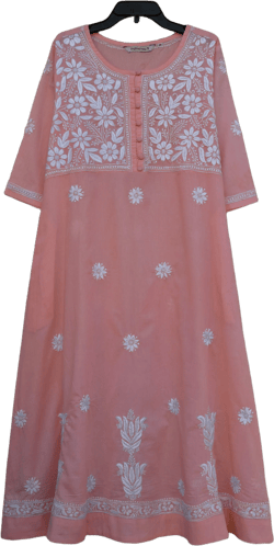 Ayurvastram CHANDANI Pure Cotton Hand Embroidered A Line Tunic Dress Kurta: Made to Order/Customizable