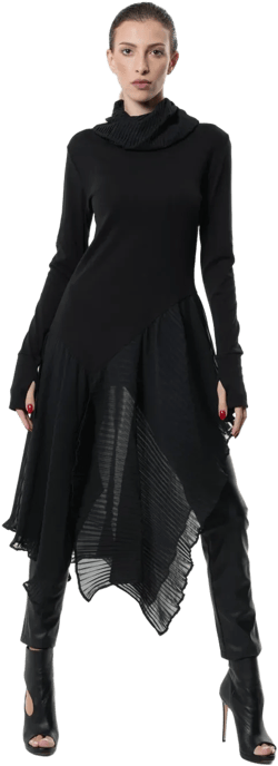 Chiffon Tunic / Turtleneck Tunic / Long Sleeve Tunic / Black Tunic Top / Sheer Tunic / Goth Tunic / Futuristic Clothing METT0143