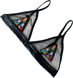 Black triangle bralette see through mesh bra rave festival top rainbow eye of Providence embroidery Burning man clothing edc fishnet top