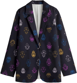 Hamsa Hand Pattern | Multi-color Print | Protection Strength Power | All-Over Print Women&#39;s Leisure Blazer | 245GSM Cotton