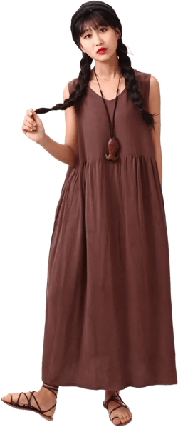 Summer Cotton Dress Soft Casual Loose Tunics Sundress Sleeveless Robes Maxi Dresses Customized Dress Plus Size Clothing Linen