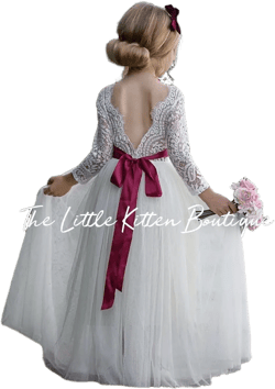 tulle flower girl dress, rustic lace flower girl dresses, long sleeve flower girl dress, boho flower girl dress, ivory flower girl dress