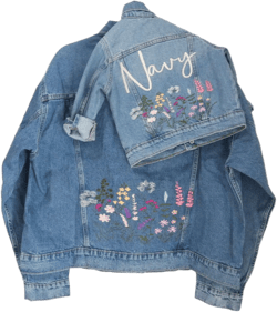 Embroidered Jean Jacket, Matching, Twinning, Embroidered Wildflower Jacket, Embroidered Denim Jacket, Custom Embroidered Denim Jacket