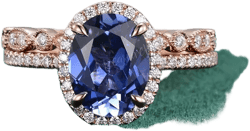 Lab Sapphire Bridal Set Rose Gold Oval Sapphire Engagement Ring Set Vintage Art Deco Wedding Band Women Halo Ring Stacking Ring Promise Ring