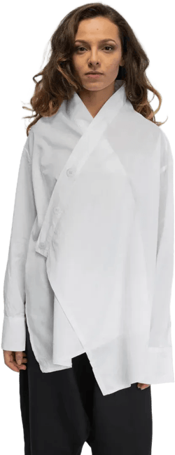 Minimalist Asymmetric Tunic Top, Cotton or Linen Kimono Style Shirt, White Shirt for Ladies, Extravagant Shirt, High Low Button Up Tunic