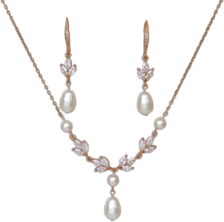 Rose Gold Bridal Set, Crystal Bridal Set, Crystal Earrings, Crystal Necklace, Rose Gold Jewelry set, Rose Gold Pearl Bridal Set, HAYLEY RGP