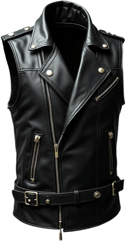 Edgy Black Biker Vest - Men&#39;s Leather Moto Vest - Sleek Sleeveless Vest