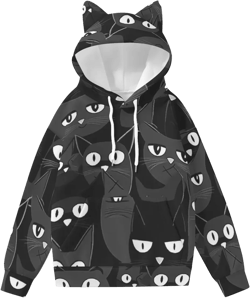Adorable Cat Ear Hoodie for Women - Cozy Black Cat Design with Pocket