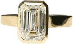 2.50Ct Emerald Cut Moissanite Bezel Set Engagement Ring Solid Gold Chunky Band 3mm Square Band Emerald Cut Solitaire Ring Flat Band Ring