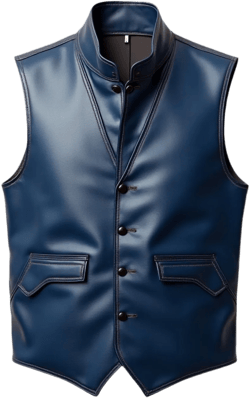 Men&#39;s Handcrafted Blue Leather Vest with High Collar - Button Closure - Sleek Design and Functional Pockets -  Biker Vest