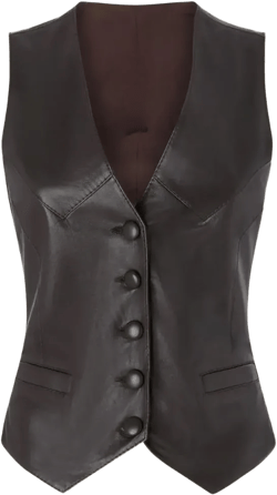 Vintage Brown Lambskin Leather Vest – Women&#39;s Biker Vest – Handmade Sleeveless Jacket – Button Up Women’s Waistcoat – Lightweight Outerwear