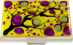 Purple Flowers Large Business Card Case Hand Painted Glossy Enamel Blossom Style Metal Card Case with Personalized and Color Options