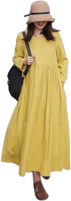 Women dresses for fall with pocket cotton dress Long Sleeves dress plus size clothing maxi round neck dress casual loose custom dress A38