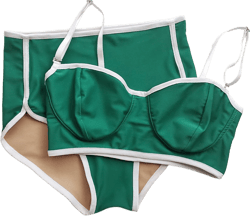 Green Pin Up Bikini Set, Crop Balconette Top, Retro Highwaisted Bottoms, 80s style bikini, 1950s Style 1960s, Retro Inspired Swimsuit