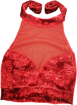 Halter top with transparent mesh fabric, sweetheart cut and tie up neck.