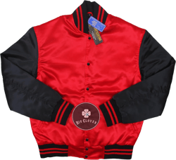 Handmade Red Body Black Sleeves Satin High School Letterman Baseball Bomber Blank Mid Season Varsity Streetwear College Bomber Jacket