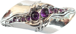 Silver long finger ring  Multi-stone wide ring for women  Statement silver jewelry