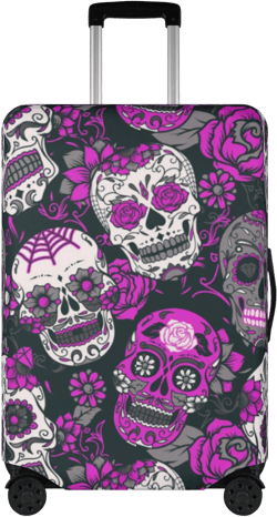 Floral skull washable luggage cover, sugar skull girl travel suitcase cover, candy skull coloful luggage cover, candy skull luggage cover