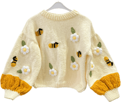 Cardigans, Cardigan sweater, Hand knitted sweater, Patterned sweater, Cardigan for woman, Crop bee knit cardigan, Big Colorful Bee Sweater