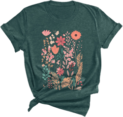 Botanical Floral Print Shirt, Cute Flower Graphic Tee, Wildflowers Shirt for Women