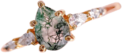 Pear shaped moss agate ring vintage unique cluster green moss agate engagement ring 14k gold silver art deco diamond wedding ring women
