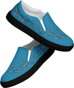 Mens blue Canvas Boat Shoes Fish Marine Biology Slip-On Loafers Casual Walking Gift Ocean Lovers Nautical Athleisure Street Style Loafer