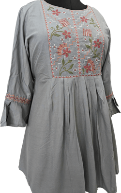 Embroidery Tunic Kurta - Short Kurti - Tops And Tees - T-shirt For Women - Tunic Dress - Short Kurti - 3XL Plus Size Kurta - Indian Kurti