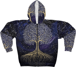 Tree of Life Unisex Zip Hoodie, Connection, Balance, Growth, Cosmic Symbolism, Sacred Geometry, Celestial Design, Spiritual Gift, MPD,