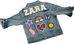 Chenille Letter Personalized Girls Patch Jean Jacket, Custom Baby Girls Denim Jacket, Toddler Chenille Patch Jacket, Birthday gift for kids