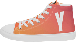 Peach Orange Gradient Women’s High Top Canvas Sneakers – Yodaq® Streetwear Shoes with White Sole & Bold “Y” Logo