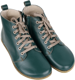 Women Handmade SHORT Zipper & Laces Boots Zero Drop, Barefoot GREEN Smooth Leather, Natural, Colorful, Leather Insole, 6mm Leather Outsole