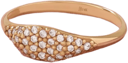 14k Gold Pinky Ring Women Solid Gold Pave Signet Ring Dainty Diamond Pointer Finger Ring Slim Dome Ring Jewelry Gift for Her Birthday Gift