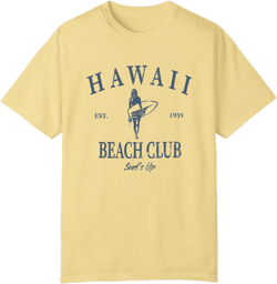 Retro Hawaii Beach Club Tshirt, Comfort Colors Surfer Tee Shirt, Garment-Dyed Honolulu Oahu Apparel