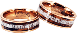 18K Rose Gold Deer Antler Whiskey Barrel Wood Tungsten Wedding Band, Men’s Tungsten Carbide Ring, Anniversary Ring | 6mm 8mm Unisex Ring