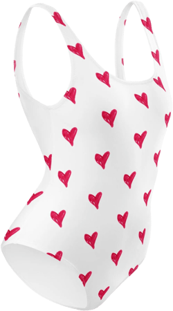 Women&#39;s Red Heart Print One-Piece Swimsuit, Women&#39;s Red and White Bathing Suit
