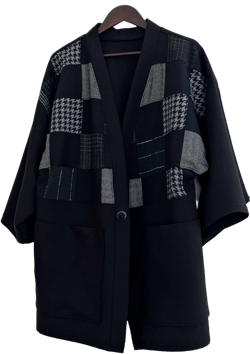Japanese Style Patchwork Haori, Streetwear Pieced Jacket, Fall Noragi Coat, Unisex Modern Kimono, Men&#39;s Retro Cardigan, Boho Recycled Noragi