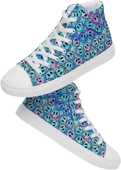 Trippy Smiley Face High top Shoes Happy Face Festival Shoes Unisex Psychedelic High top shoes Rave outfit