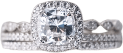 Three Piece Cushion Cut Bridal Set - Art Deco Cushion Cut Halo Engagement Ring Set - Triple Stacking Ring Set, Dainty Stack Set [BR6153-3P]