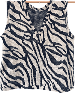 Zebra Sweater Vest - Animal Print Sleeveless Jumper Top - 100% Cotton Black and White Pullover Vest