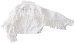 Custom White Denim Jacket With Fringe | Mrs, Fringe Jean Jacket | Bride Jean Jacket | Custom Jean Jacket | Mrs. Last Name Jacket | Nash Bash