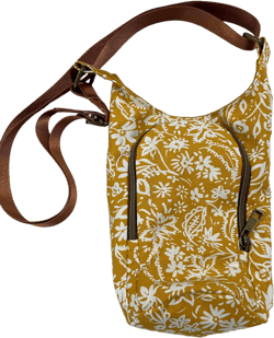 Water bottle sling bag -white floral on mustard