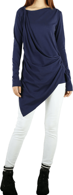 Tunic tops for women, cotton tunic dress, long sleeve t-shirt, long top, dark blue cotton top(Y1041)