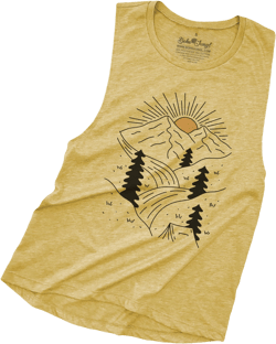 Mountain River Sunrise Drawing Womens Flowy Muscle Tank - MR