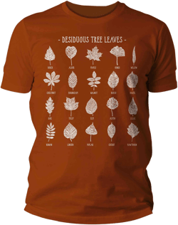 Men&#39;s Deciduous Leaves T Shirt Tree Identification Fall Foliage Identify Hiking Hiker Gift Arborist Leaf Shirt Graphic Tee Mens Unisex