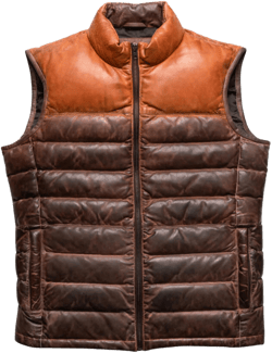 Mens Two Tone Leather Puffer Vest | Tan Brown Wax Sheepskin Down Biker Vest | Winter Bodywarmer Gilet Wax | XS-8XL
