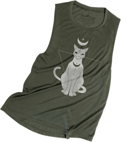Lunar Cat Design Flowy Womens Premium Muscle Tank Top